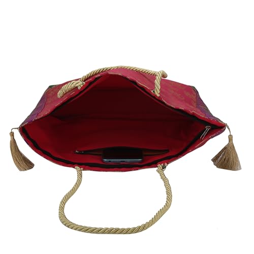 Image of Designer Ethnic Handmade Brocade Silk Tote Bag For Women's Shoulder Bag Shopping Bag For Girls 16 Inch