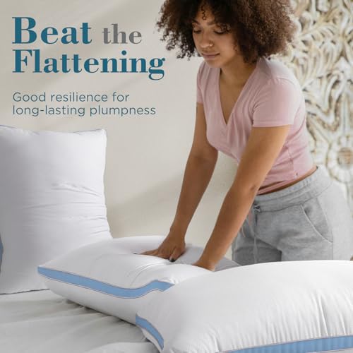 Image of viewstar Pillows Queen Size Set of 2, Firm Support Bedding, Light Blue | Down Alternative, Gusseted, Hotel Quality, Fluffy Plump Filling, Oeko-Tex Certified, Machine Washable, for Side Sleepers