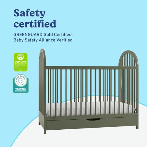 Image of Graco Olivia 3-in-1 Convertible Crib with Drawer - Converts from Baby Crib to Toddler Bed and Daybed, GREENGUARD Gold Certified, Baby Safety Alliance Verified, Easy Assembly (Olive)