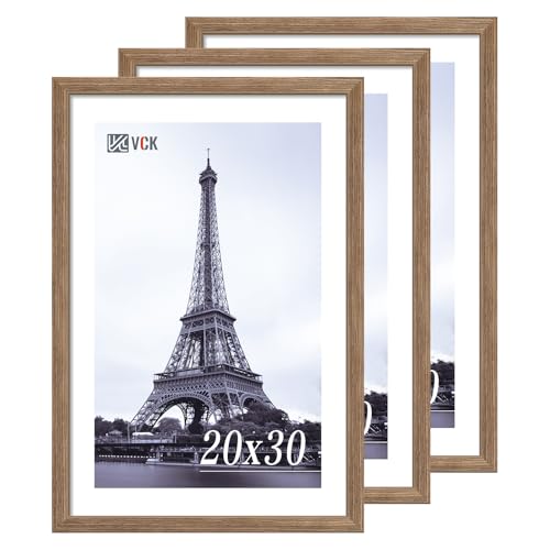 Image of VCK 20x30 Poster Frame Solid Wood Walnut 3 Pack Picture Frames 20 x 30 Inches with Wall Mounting Hanging