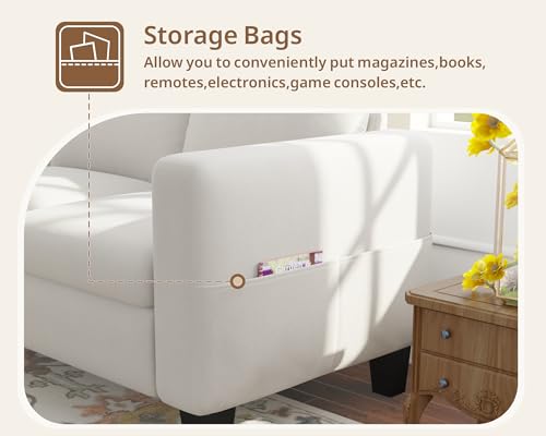 Image of SRMS Sectional Couches for Living Room 78 inch L Shaped Sofa with Storage Ottoman | Free 3 - Pillows | Sofa Set for living Room, Office, Hotel | Modern Classic 3 Seater Sofa Set | Timeless Appeal | White