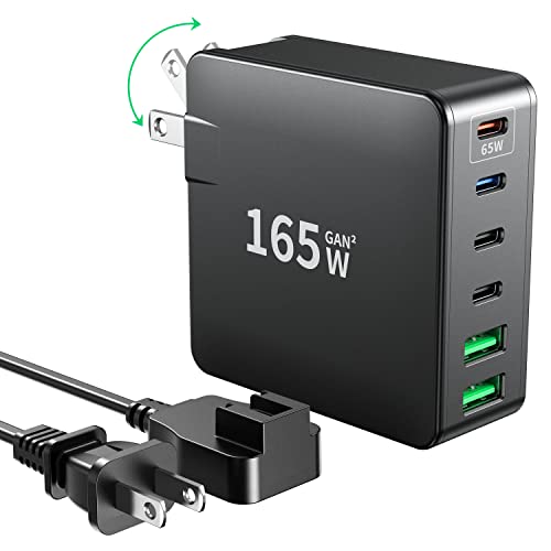 165W Usb C Fast Charger Sacrack Foldable Compact 6 Port Pd Fast Charger Laptop Power Adapter For Macbook Pro/Air And All Ipad Pro Iphone14 13/12 Galaxy Note20 S22 Pixel With 5Ft Ac Extension Cord #TOP12