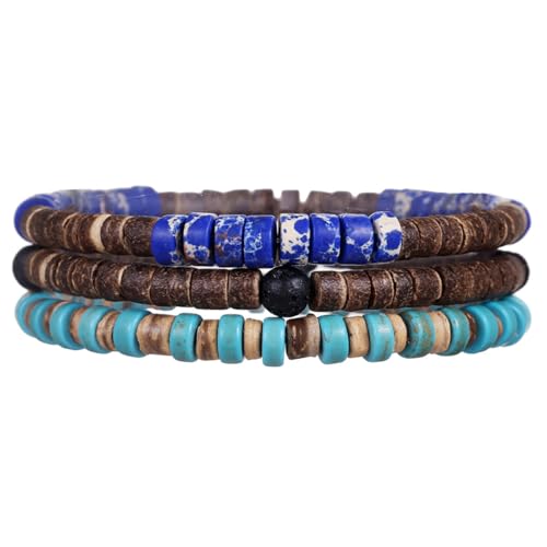 Pulsera elástica multicapas de cuentas de madera para mujer y hombre miniatura 1