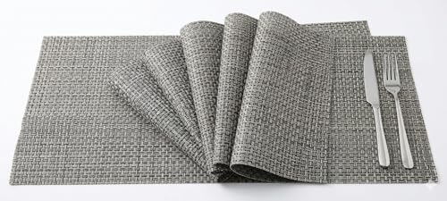 Image of Dribble Premium Anti UV-Mesh Woven PVC Table Placemats Set of 6 - Non-Slip, Heat Resistant, Washable Dining Table Mats for Kitchen, Dining & Office - 45cm X 30cm Durable Textured Design (Grey)