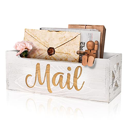 Mail Holder Countertop - Mail Organizer Countertop, Mail Holder Box for Desk, Letter Holder, Mail Tray, Mail Basket for Counter, Rustic Wooden Mail Storage Organizer Wall Mounted