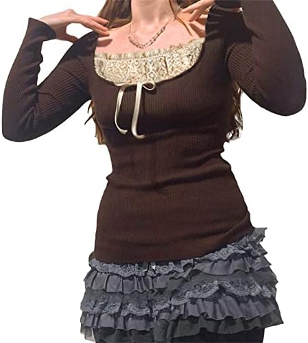 Women Y2k Fairy Grunge Babydoll Tops Long Sleeve V Neck Slim Fit Aesthetic Shirts E Girl Vintage Coquette Blouses - Image 3