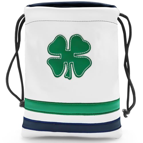 FINGER TEN Golf Valuables Pouch Ball and Tee Bag with Drawstrings for Men Women Leather Pack, Golf Bag Accessories Gift Ideas (White&Green)
