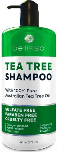 BELLISSO - Champú sin sulfatos ni parabenos con aceite de árbol de té con queratina de colágeno, ideal para hombres y mujeres