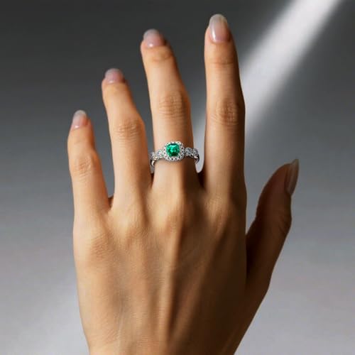 Birthstone Rings,0.25 carat Colombian Recrystallized Lab Emerald Ring,925 Sterling Silver,Square Cut,For Wedding/Engagement/Valentine's/Anniversary,Adjustable Open Design3