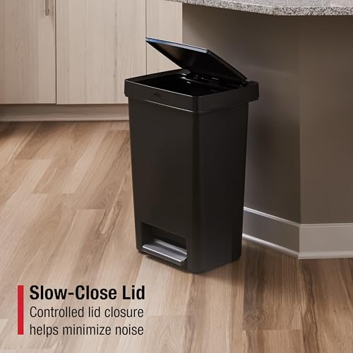 Image of Rubbermaid Premier Series II Step-On Trash Can for Home and Kitchen, with Lid Lock and Slow Close, 12.4 Gallon, Charcoal, for Home /Kitchen /Garage /Apartment /Office