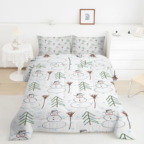 雪だるま羽毛布団 3Dクリスマス掛け布団 ド ソフト 冬 キルト オールシーズン被子ソフトふわふわマイクロファイバーウォッャブル 掛け布団暖かい ふわふわ 暖かい羽毛布団軽量 通気 羽根布団210x210cm + 2枚枕カバー・43X63cmY47