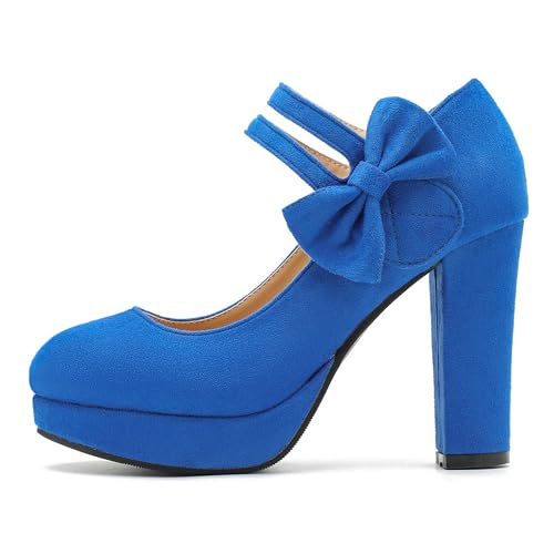 Image of MAIERNISI JESSI Women's Platform Mary Jane Pumps with Bow, 3.94 Inch Block Heel Dress Shoes