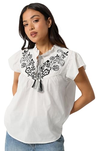 Image of PixieGirl Petite White Cotton Embroidered Blouse Petite