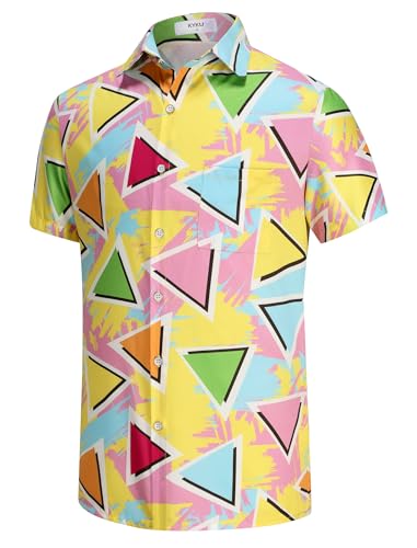 KYKU 80s Costume 90s Clothes Hawaiian Shirt for Men Button Down Shirts Short Sleeve Retro Disco Outfits2