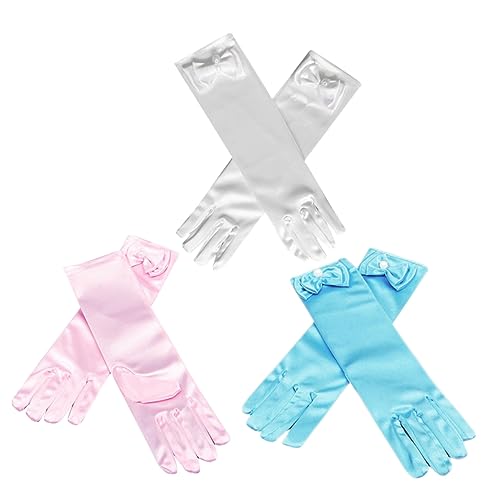 1set Satin Gloves for Boy Girl White Light Dress up Accessories for Weddings Parties and Dance Sleeve Bowknot Design