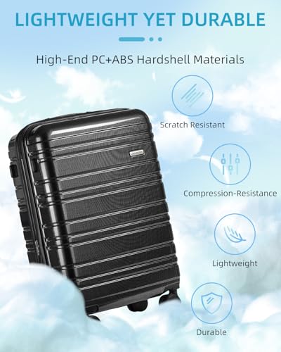 Image of LARVENDER Luggage Sets 6 Piece Hardside Expandable Suitcase with Wheels TSA Lock, PC+ABS Hardshell Lightweight Travel Luggage Sets for Women, Glossy Black