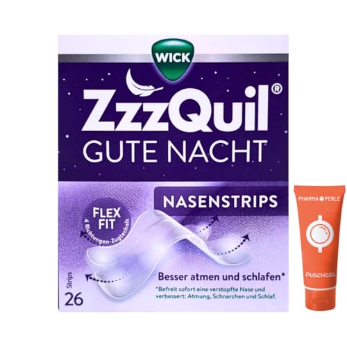 WICK ZzzQuil Gute Nacht Nasenstrips 1x 26 Stk. I Für freiere Nasenatmung & ruhigeres Schlafgefühl I Öffnet sanft die Nasengänge I Wirkstofffrei & hautfreundlich I Spar-Set plus Pharma-Perle give-away