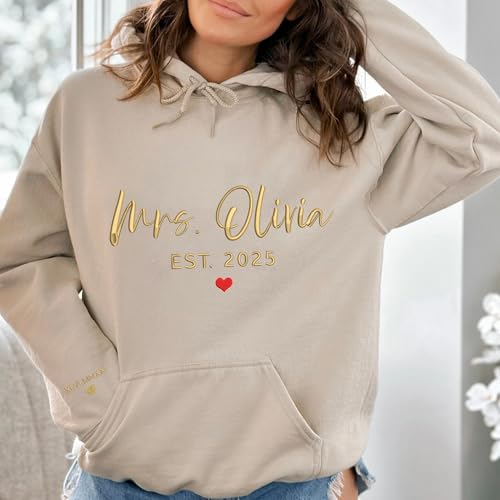 GODMERCH Custom Embroidered Mrs Sweatshirt - Personalized Future Mrs Hoodie, Bride Sweatshirts, Honeymoon Crewneck, Gift for Her Bride to Be Wedding Bridal Shower Bachelorette Party Engagement2
