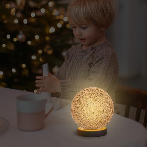 Image of ORFOFE Rattan Woven Lampshade Ball Shape Ceiling Light Cover Table Lamp Cover Durable Decorative Lamp Accessory for Living Room Bedroom Study 5.90X5.90X5.90In