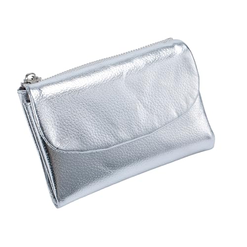 Unisex Pebble Leather Wallet, Leather Wallets for Women with Credit Card Holder, Coin Holder & Cash Slots, Small Wallets for Women Can Hold Coins Id Cards (Silver)