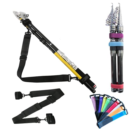 MoonBeam 10+1pcs Fishing Rods Belt Fishing Rod Tackle Shoulder Strap Belt,Spinning Rod Straps Holders Magic Tape Strap Fishing Rod TieAdjustable Belt Travel Tackle Fishing Rod Carrier Straps Black