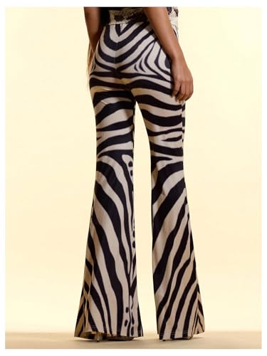 SOLY HUX Women's Zebra Striped Flare Pants Elastic Waist Bell Bottom Pants Casual Long Trousers2