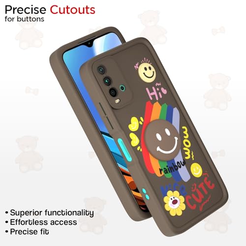 Image of Pikkme Back Cover for Redmi 9 Power /Poco M3 | Soft Silicone| Cute Rainbow Smile & 3D Cartoon Flower Design | Shockproof Raised Camera Protection Bumper Case (Brown)