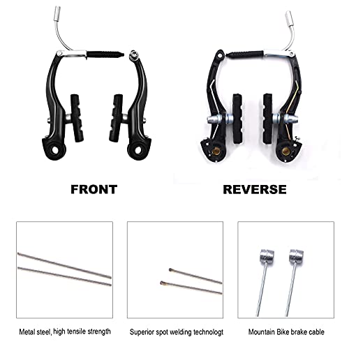 2 Pairs Bike Brakes, Universal Complete V Bike Brakes Set, Mountain Bike Replacement For Most Bicycle,Road Bike Brakes Cables With Front Back Wheels End Caps,End Ferrules -Black #TOP2
