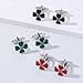 Enamel Four Leaf Pair Cufflink for Men Silver Plated Fashion Shamrock Clover Flower Tie Bar Clips Cuff Link Elegant Wedding St.Patrick's Day Party Dress Accessories Jewelry (Green)