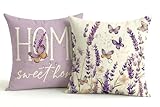 JANGYUHH Wasserdichter Outdoor Kissenbezug 40x40 Lila, Lavendel Design Gartenkissen, Modern Sommer 2er Set Kissenbezüge Balkon, Dekokissen Doppelseitig & Pflegeleicht, Leinen Polyester
