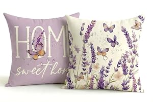 JANGYUHH Wasserdichter Outdoor Kissenbezug 40x40 Lila, Lavendel Design Gartenkissen, Modern Sommer 2er Set Kissenbezüge Balkon, Dekokissen Doppelseitig & Pflegeleicht, Leinen-Polyester