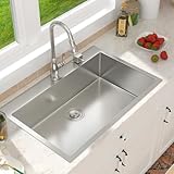 Zeayoun 33 Inch Drop in Kitchen Sink-33x22 Drop in Kitchen Sink 18 Gague Topmount Stainless Steel Single Bowl Handmade Sinks Large Deep Basin 33'x22'x9'