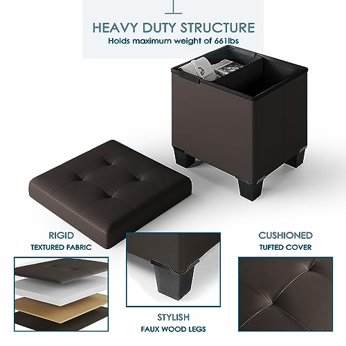 Storage-Ottoman-Cube-with-Storage-Bin-15-In-Square-Ottoman-with-Storage-for-Living-Room-and-Bedroom-Small-Ottoman-Foot-Rest-Brown-Storage-Chest-Max-660lbs-Foot-Stools-Ottoman-Faux-Leather-Ottoman Storage Ottoman Cube with Storage Bin 15 In Square Ottoman with Storage for Living Room and Bedroom Small Ottoman Foot Rest Brown Storage Chest Max 660lbs Foot Stools Ottoman Faux Leather Ottoman