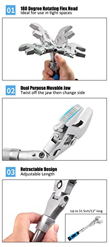 Lslansoon Flex Head Adjustable Ratchet Wrench, 10” To 12” Retractable Extension Shank Ratcheting Wrench Tool, 180⁰ Rotating Head Adjustable Spanner #TOP4