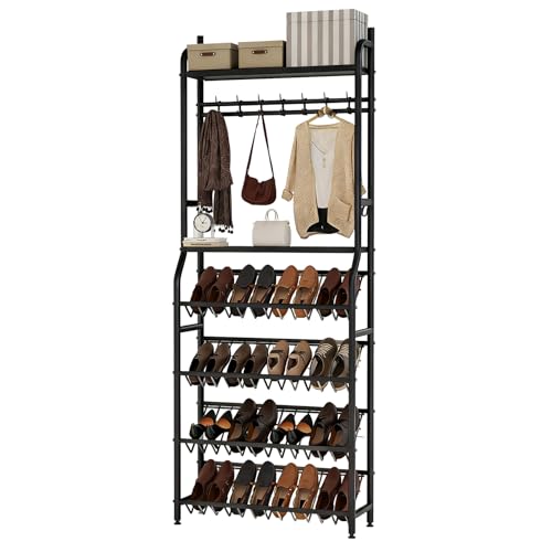 YASICA シューズラック スリム 斜め置き 4段 12足収納 省スペース 隙間 靴棚 コートラック シンプルな家庭用超薄型小型狭い出入り口洋服ラック 多機能 玄関靴収納 靴置き 靴箱 下駄箱 組み立て式 靴収納ラック おしゃれ 通気性 廊下 アパート用