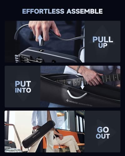 Image of Donner HUSH X Electric Guitar Kit - Featherlight Travel Guitar with Easy Assemble Stands, Great for Travel and Practice, Mahogany Solid Body, Gig Bag, All Accessories, Black