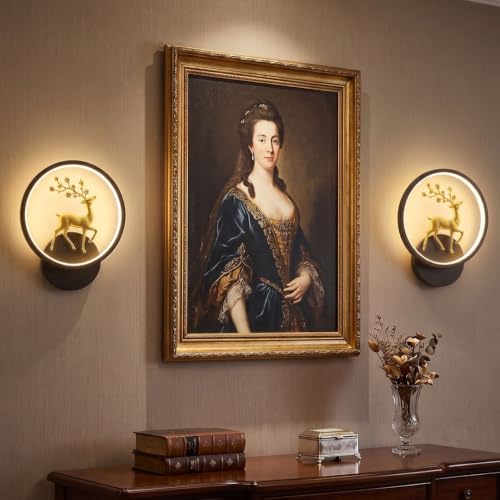 Image of fizzytech LED Deer Wall Light, Round Decorative Wall Lamp with Golden Deer Design, 3 Colour Changing Modes for Living Room, Bedroom, Hallway & Home Decor, Pack of 2