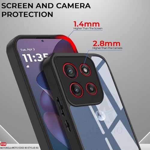 Image of AESTMO Moto Edge 60 Stylus 5G Back Cover | 360 Protection | Crystal Clear Hard Back Transparent | Bumper Case for Moto Edge 60 Stylus 5G (PC+TPU, Black Bumper)