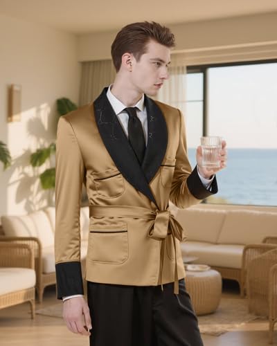 Men's Short Satin Smoking Robe with Belt Lightweight Cool Smoking Jacket Summer Bathrobe3