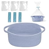 Cesta de regalo, cesta de regalo vacía, cesta ovalada trenzada con bolsa de regalo y cintas, cestas de almacenamiento para aperitivos, juguetes, regalos, cumpleaños, Acción de Gracias, Navidad (azul)