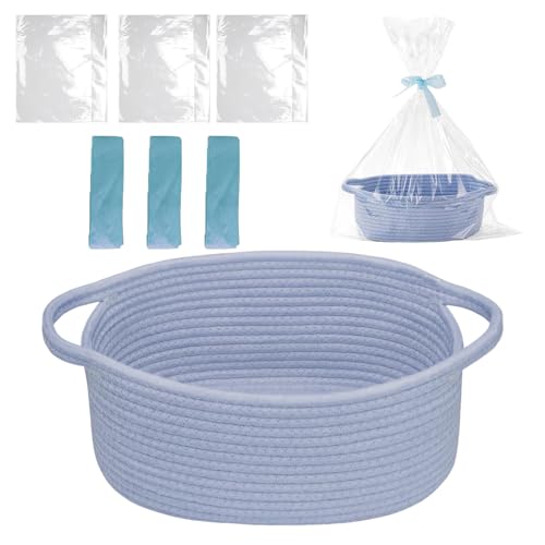 Cesta de regalo, cesta de regalo vacía, cesta ovalada trenzada con bolsa de regalo y cintas, cestas de almacenamiento para aperitivos, juguetes, regalos, cumpleaños, Acción de Gracias, Navidad (azul)