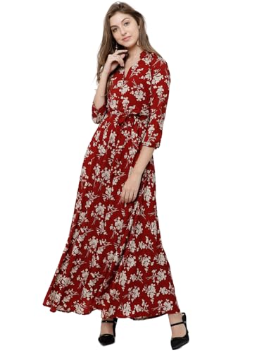 Tokyo Talkies Red Floral Printed Maxi Dress