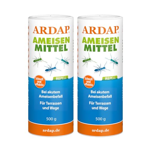 ARDAP Repell Ameisenmittel 2 x 500g - Ameisenpulver - Ameisenstreumittel - Mittel gegen Ameisen - Ameisenpulver zum Streuen draußen - Ameisenmittel für draußen -Wirkt effektiv bei akutem Befall (PT19)