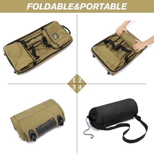 Laripwit Collapsible Duffle Bag with Wheels 130-170L Extra Large Expandable Travel Duffel Bag for Men Women Heavy Duty Military Duffle Bag for Camping Rolling Foldable Carry On Luggage, Brown3