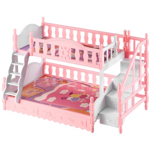 Doll House Furniture Dollhouse Bed Miniature Doll Double Bunk Bed Model for Fairy Gardens Dollhouse Living Room Scene Decoration Accessories Mini House Bunk Bed