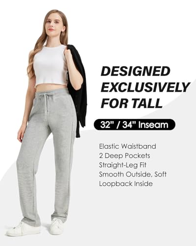 Zylioo Tall Women's Straight Leg Sweatpants 32"/34" Inseam Elastic Waist Casual Pants for Tall with Pockets Open Bottom2