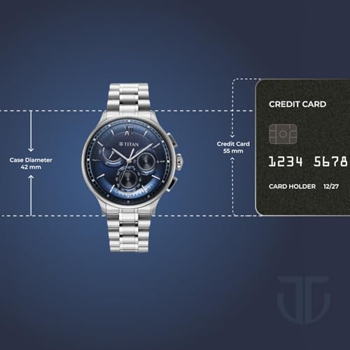 Image of Titan Classique Half Cut Chronograph Quartz Analog with Blue Dial Silver Stainless Steel Strap Watch for Men - 90218SM02