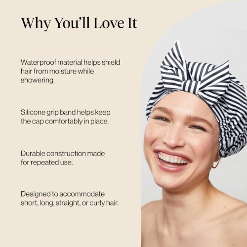Image of Kitsch Luxury Large Shower Cap for Women - Stripe | Shower Caps for Women Reusable Waterproof - Non-slip, Comfortable Quick-dry Hair Shower Cap for All Hair Types