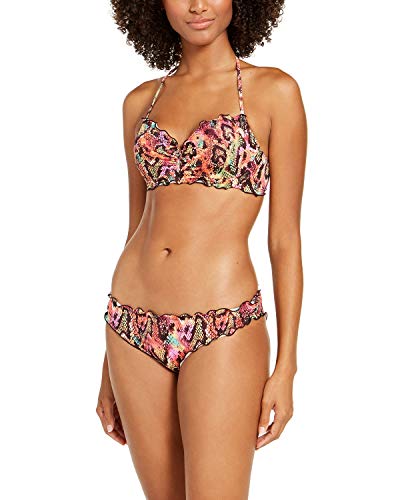 Sundazed Top de biquíni feminino Reptilia estampado Nixie com babados e frente única, Python Multi,