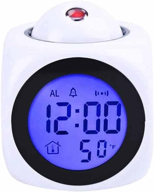 Alarm Clock, Night Light, with Projector, Digital Light, Weather Projection On The Ceiling, Used for Family Dining Table (Color : White, Size : 10cm)